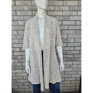 Eileen Fisher Linen Blend Duster Long Cardigan L Beige Oatmeal 3/4 Sleeve